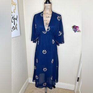 Stevie May Embroidered Leaf Dress V Neck, Lined, Empire Waist Open Back Size XS